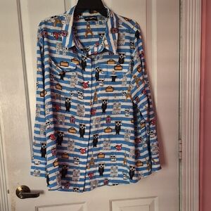 Karl Lagerfield Striped Graphic Button-Up Shirt